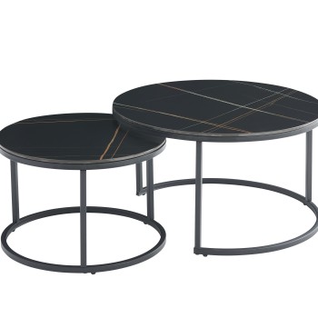 Klubska miza TAJDA 2-delna (črn marmor + zlato, mat)