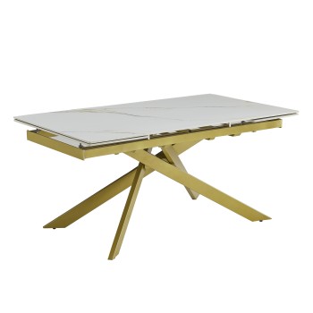 Raztegljiva miza GOLDIE (bela + zlato, 160/200/240x90x76, svetleč)