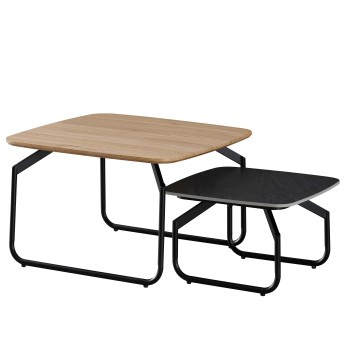 Klubska miza LOVASEN 2-delna (hrast + črna, 70x70x42 & 50x50x30)