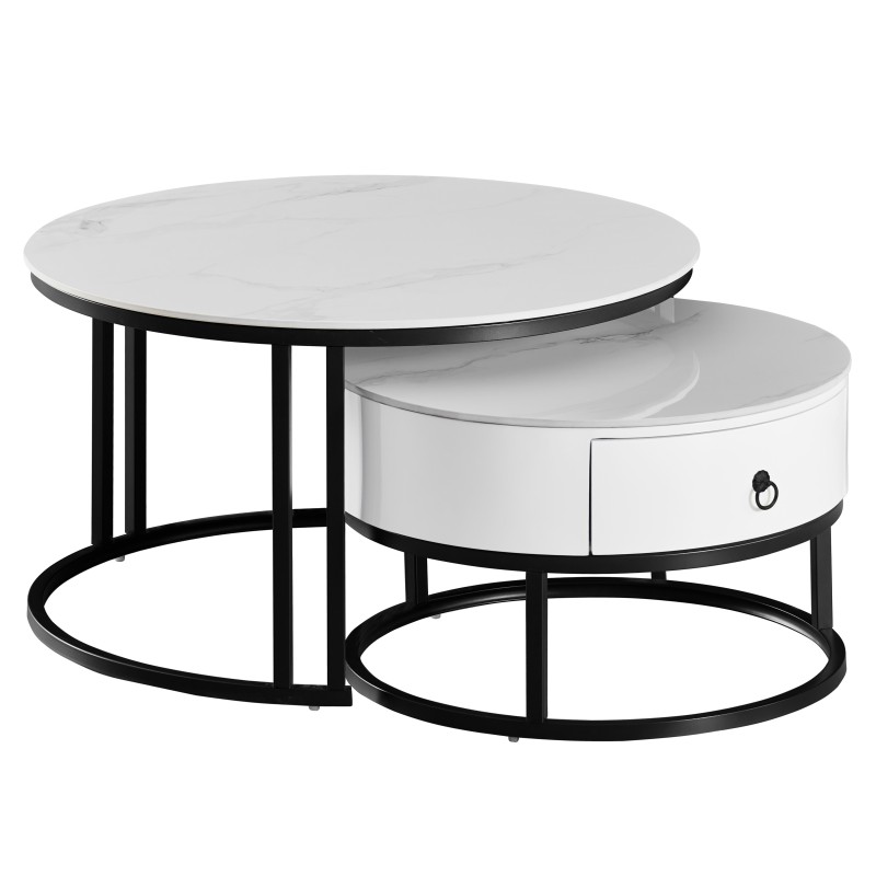 Klubska miza TWINO 2-delna (bela, Ø 80x45 & 60x38, mat)