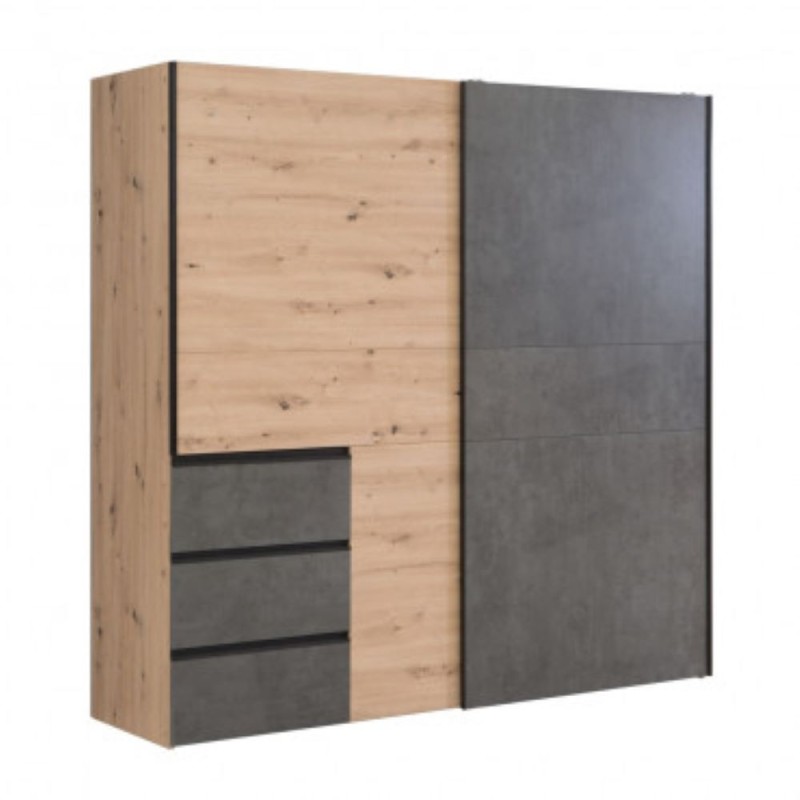 Garderobna omara WINN 200 (200 cm) (hrast + temno siva, Drsna vrata, 200,1x61,2x200,5) Garderobna omara WINN 200 (200 cm) (hrast + temno siva, Drsna vrata, 200,1x61,2x200,5)