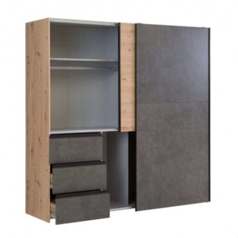 Garderobna omara WINN 200 (200 cm) (hrast + temno siva, Drsna vrata, 200,1x61,2x200,5) Garderobna omara WINN 200 (200 cm) (hrast + temno siva, Drsna vrata, 200,1x61,2x200,5)