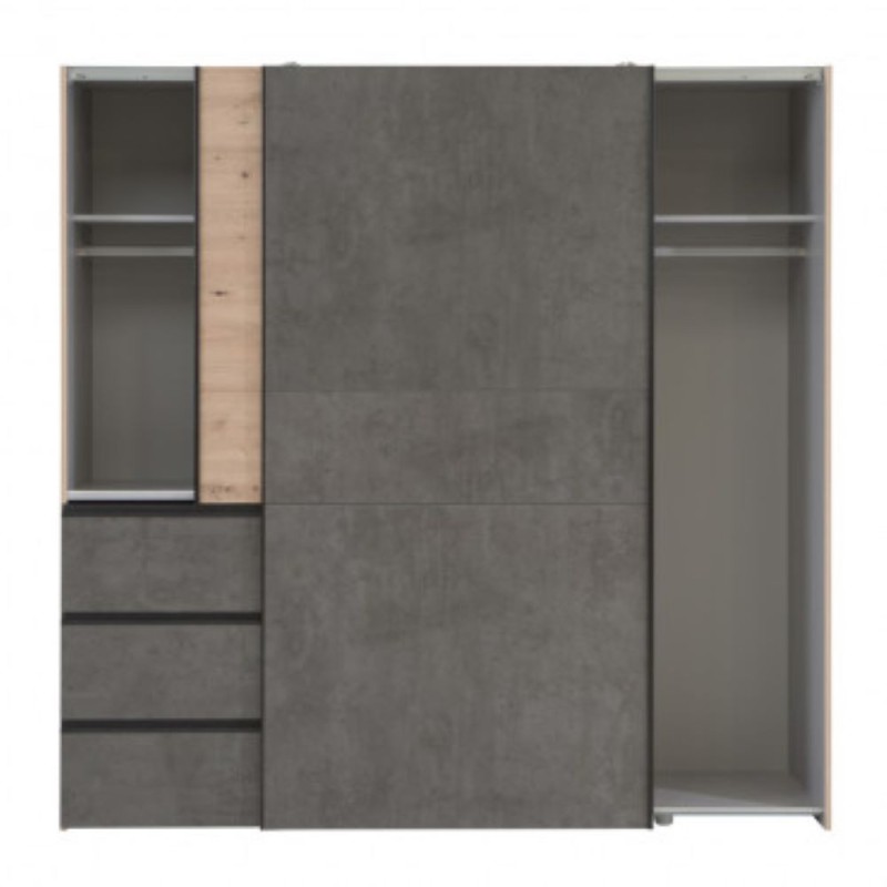 Garderobna omara WINN 200 (200 cm) (hrast + temno siva, Drsna vrata, 200,1x61,2x200,5) Garderobna omara WINN 200 (200 cm) (hrast + temno siva, Drsna vrata, 200,1x61,2x200,5)