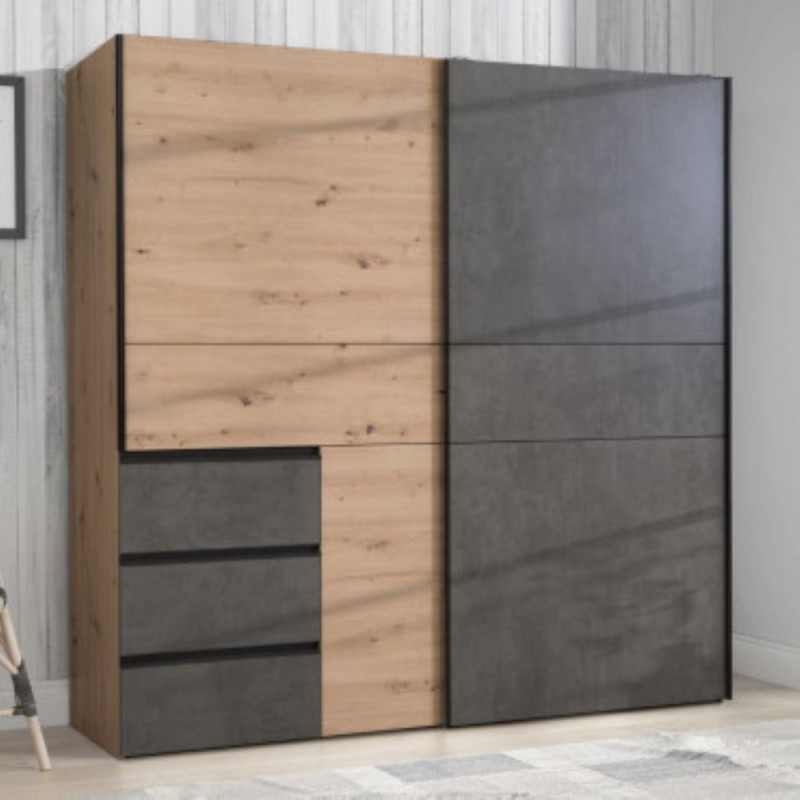 Garderobna omara WINN 200 (200 cm) (hrast + temno siva, Drsna vrata, 200,1x61,2x200,5) Garderobna omara WINN 200 (200 cm) (hrast + temno siva, Drsna vrata, 200,1x61,2x200,5)