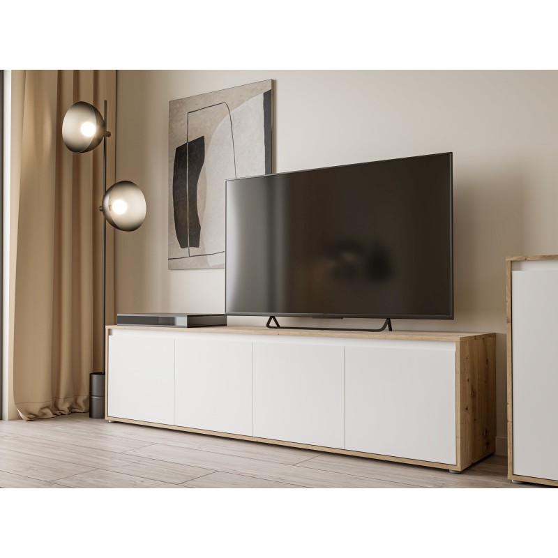 TV komoda SKELPE 142 (hrast + bela, 188x42x50) TV komoda SKELPE 142 (hrast + bela, 188x42x50)