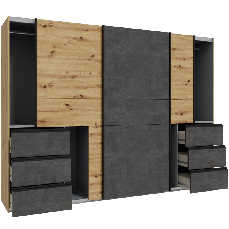 Garderobna omara WINN 270 (270 cm) (hrast + temno siva, 270x61x200,5) Garderobna omara WINN 270 (270 cm) (hrast + temno siva, 270x61x200,5)