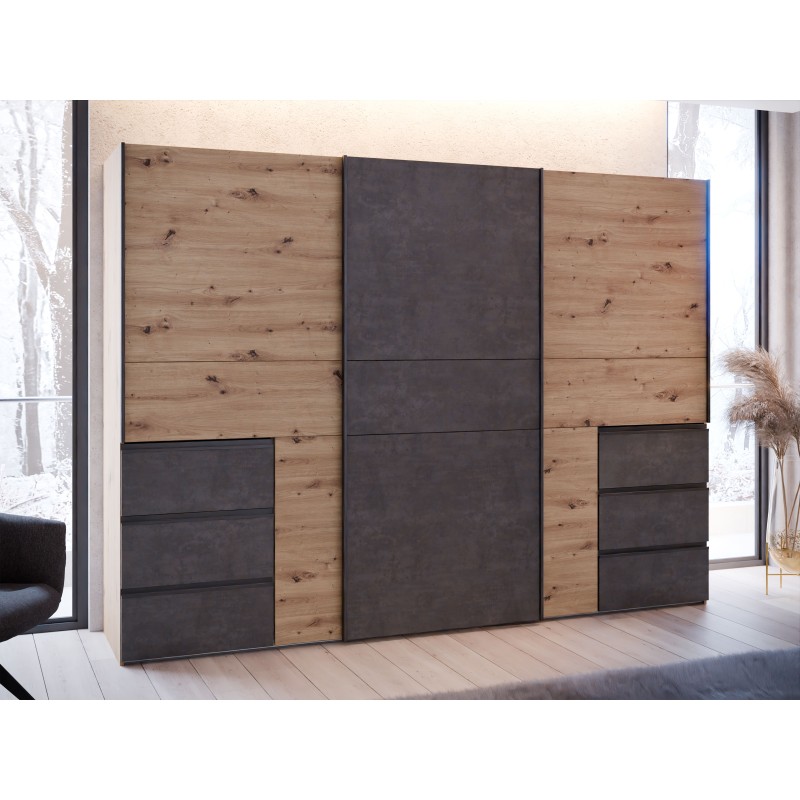 Garderobna omara WINN 270 (270 cm) (hrast + temno siva, 270x61x200,5) Garderobna omara WINN 270 (270 cm) (hrast + temno siva, 270x61x200,5)