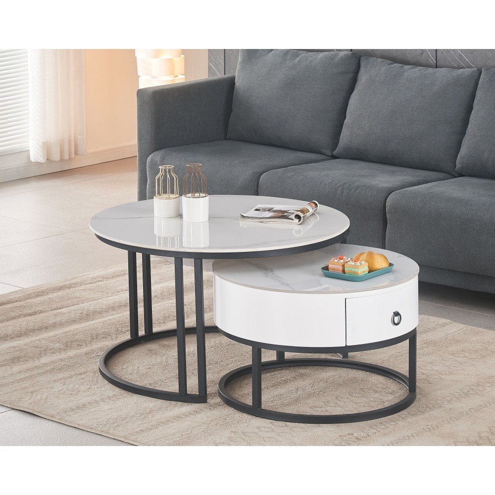 Klubska miza TWINO 2-delna (bela, Ø 80x45 & 60x38, mat) Klubska miza TWINO 2-delna (bela, Ø 80x45 & 60x38, mat)