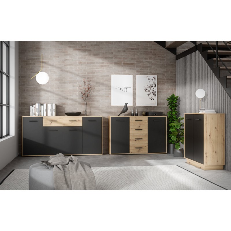 Komoda ANTUZA 231 (hrast + siva, 122,5x34x82)