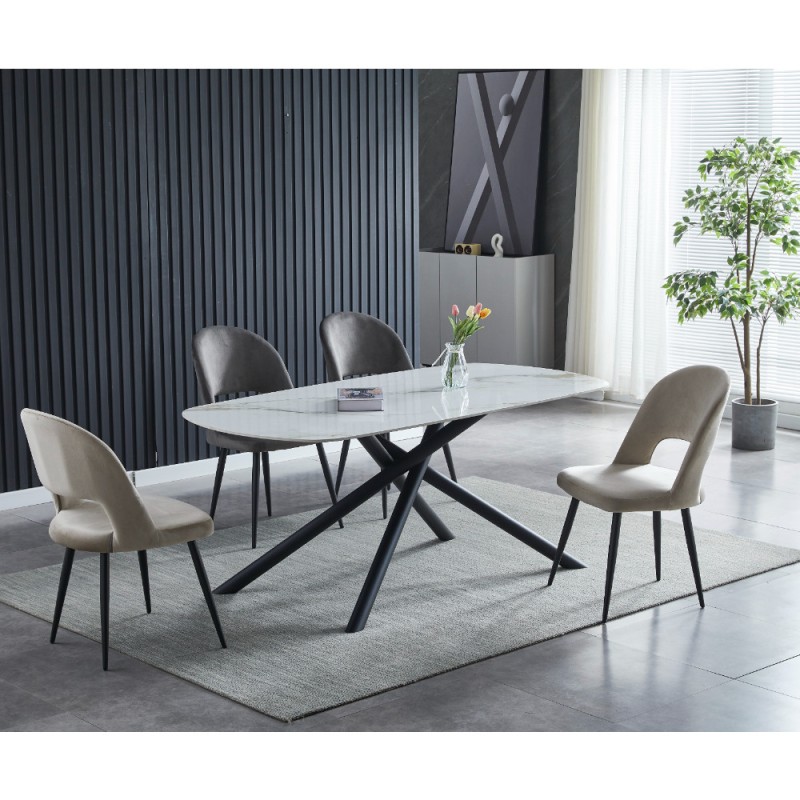 Miza ZUG (bela + zlato, 180x90x75, svetleč)