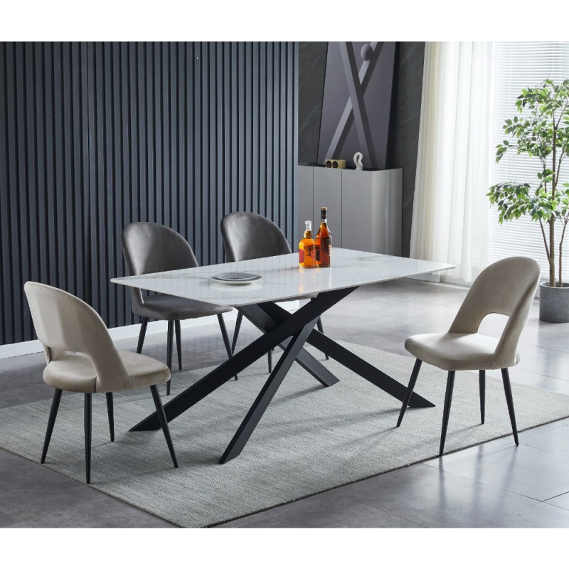 Miza MARIGOLD 2 (180x90x75, bel HG marmor + zlato, svetleč)