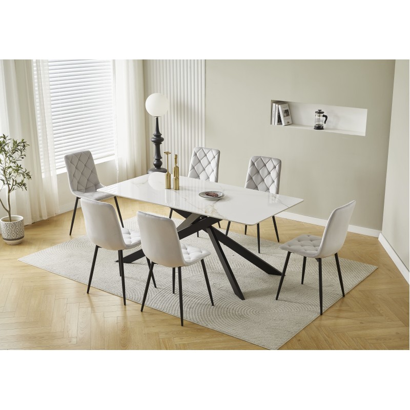 Miza MARIGOLD 2 (180x90x75, bel HG marmor + zlato, svetleč)