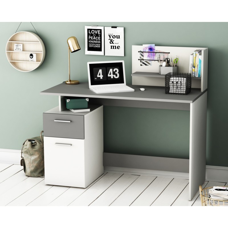 Pisalna miza PLATON 182294 (bela + siva, 121,5x55x110)