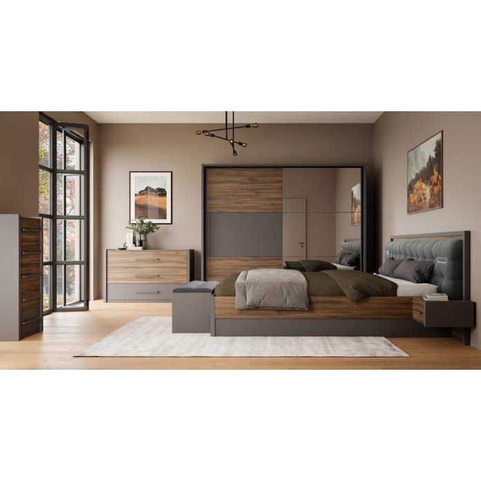 Garderobna omara PEMBURY 92314 (225 cm) (225x62x215,5, temni hrast + siva)