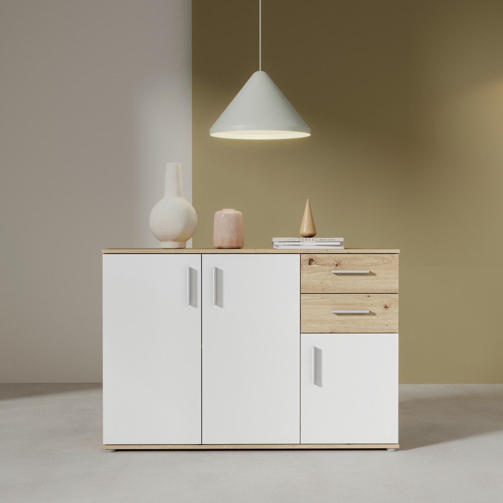 Komoda IKOLI 232 (hrast + bela, 120x31,5x82) Komoda IKOLI 232 (hrast + bela, 120x31,5x82)