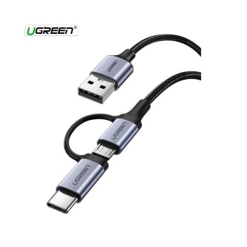 Ugreen USB-A na Micro USB + USB-C kabel pleten 1m