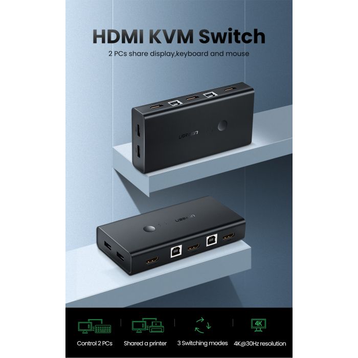 Ugreen HDMI 2x1 KVM Stikalo - box Ugreen HDMI 2x1 KVM Stikalo - box