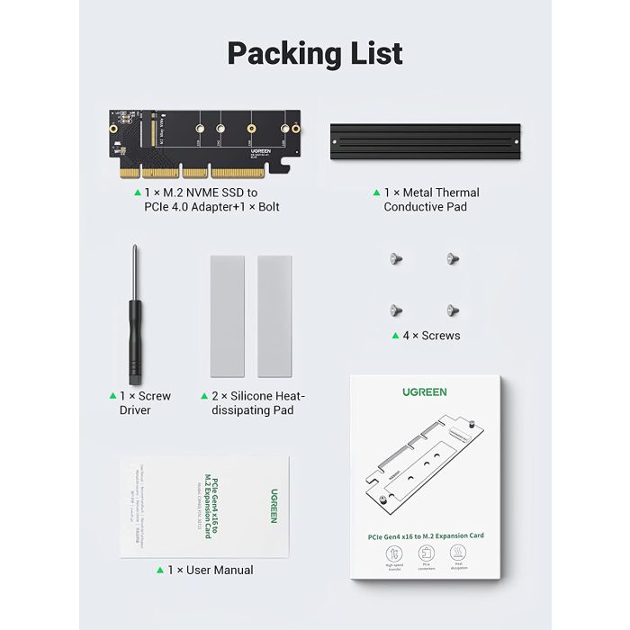 Ugreen M.2 PCIe NVME M-Key na PCIe 4.0 x16 adapter s hladilnikom - box Ugreen M.2 PCIe NVME M-Key na PCIe 4.0 x16 adapter s hladilnikom - box