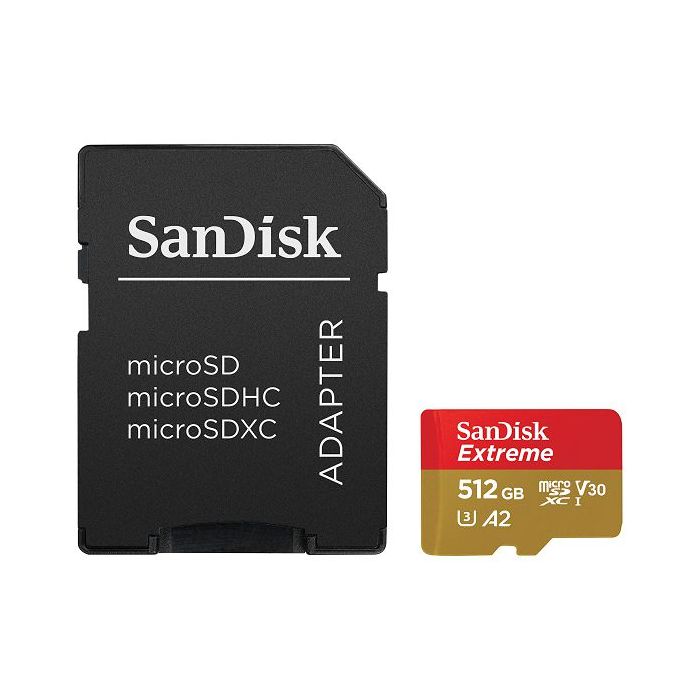 SanDisk Extreme microSDXC 512GB + SD Adapter 190MB/s & 130MB/s A2 C10 V30 UHS-I U3 SanDisk Extreme microSDXC 512GB + SD Adapter 190MB/s & 130MB/s A2 C10 V30 UHS-I U3