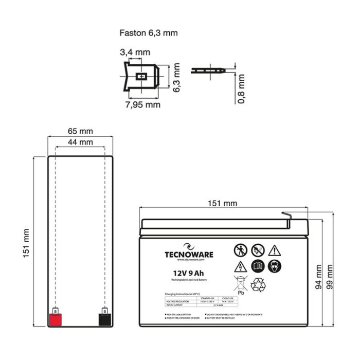 Tecnoware baterija/akumulator 12V 9Ah Tecnoware baterija/akumulator 12V 9Ah