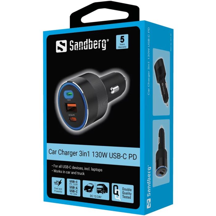 Sadberg avtomobilski polnilnik 3in1 130W USB-C PowerDelivery Sadberg avtomobilski polnilnik 3in1 130W USB-C PowerDelivery