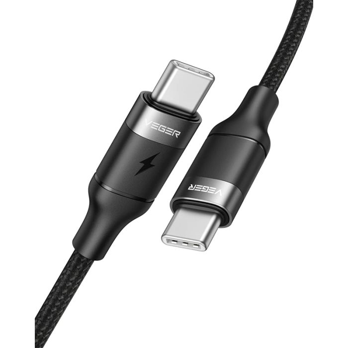VEGER CC02 pleteni kabel USB-C na USB-C, 100W, 1,5m, črn VEGER CC02 pleteni kabel USB-C na USB-C, 100W, 1,5m, črn