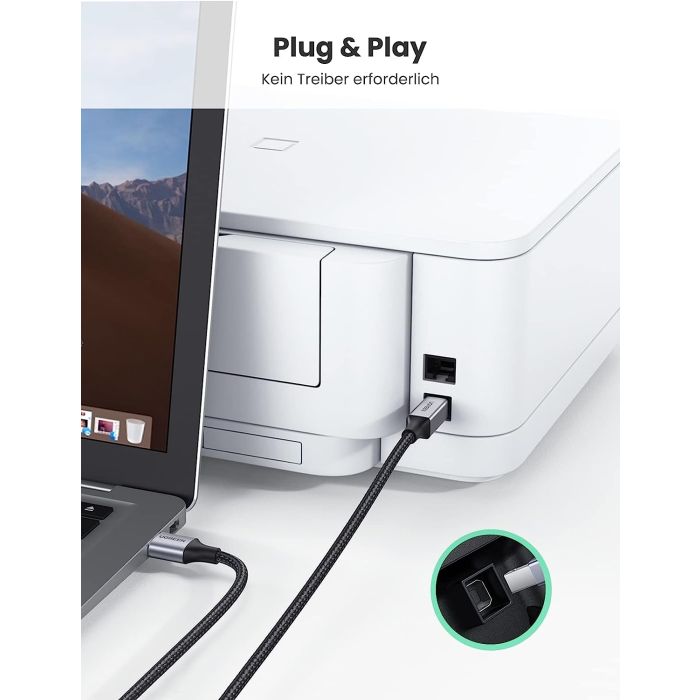 Ugreen tiskalniški kabel USB 2.0 tipa B USB kabel USB A v USB B združljiv s HP, Canon, Epson, Lexma