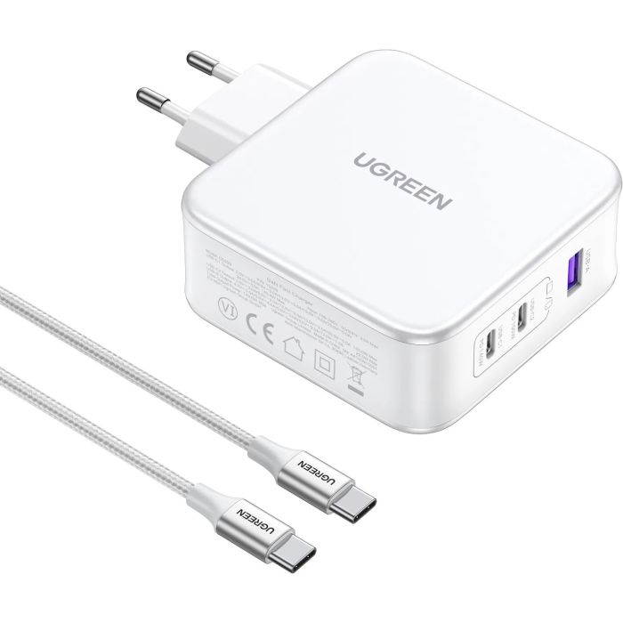 Ugreen Nexode 3 portni 140W USB-C polnilnik s PD 3.1 GaN Bel Ugreen Nexode 3 portni 140W USB-C polnilnik s PD 3.1 GaN Bel
