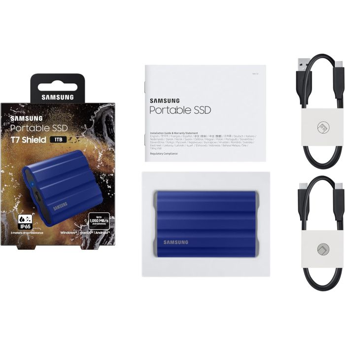 Samsung T7 Shield zunanji SSD 1TB Type-C USB 3.2 Gen2 NVMe, IP65, moder Samsung T7 Shield zunanji SSD 1TB Type-C USB 3.2 Gen2 NVMe, IP65, moder