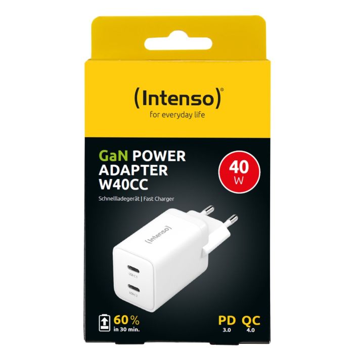 Intenso 40W GaN napajalnik s priključkom 2xUSB-C W40CC Intenso 40W GaN napajalnik s priključkom 2xUSB-C W40CC