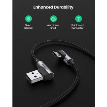 Ugreen USB v USB C 90-stopinjski kabel za hitro polnjenje 1M