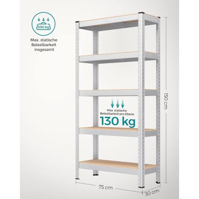 SONGMICS Regal 30 x 75 x 150 cm rjavo-srebrn,-GLR030E01 SONGMICS Regal 30 x 75 x 150 cm rjavo-srebrn,-GLR030E01