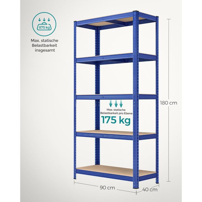 SONGMICS Regal 40 x 90 x 180 cm rjavo-moder,GLR040Q01 SONGMICS Regal 40 x 90 x 180 cm rjavo-moder,GLR040Q01