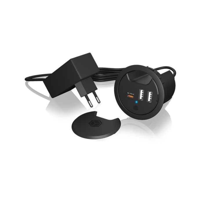 Icybox IB-HUB1407 vgradni mizni polnilnik USB z napajanjem in hitrim polnjenjem Icybox IB-HUB1407 vgradni mizni polnilnik USB z napajanjem in hitrim polnjenjem