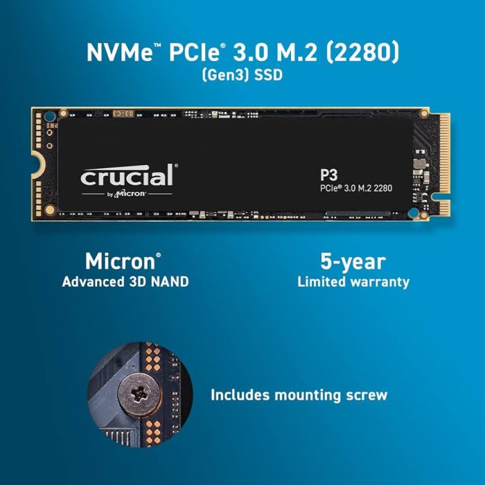Crucial P3 Plus 4TB 3D NAND NVMe PCIe M.2 SSD Crucial P3 Plus 4TB 3D NAND NVMe PCIe M.2 SSD