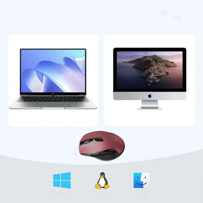 Brezžična miška UGREEN Bluetooth 5.0 in 2,4 Ghz z USB sprejemnikom - rdeča Brezžična miška UGREEN Bluetooth 5.0 in 2,4 Ghz z USB sprejemnikom - rdeča