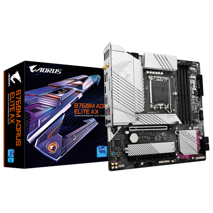 GIGABYTE B760M AORUS Elite AX, DDR5, SATA3, USB3.2Gen2x2, DP, WiFi 6E, LGA1700 mATX GIGABYTE B760M AORUS Elite AX, DDR5, SATA3, USB3.2Gen2x2, DP, WiFi 6E, LGA1700 mATX