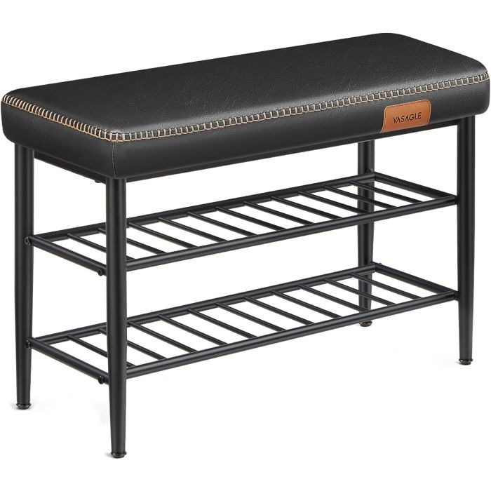 VASAGLE EKHO klop za čevlje, umetno usnje, 135 kg nosilnosti, črna, 30 x 80 x 50 cm, retro 60 VASAGLE EKHO klop za čevlje, umetno usnje, 135 kg nosilnosti, črna, 30 x 80 x 50 cm, retro 60