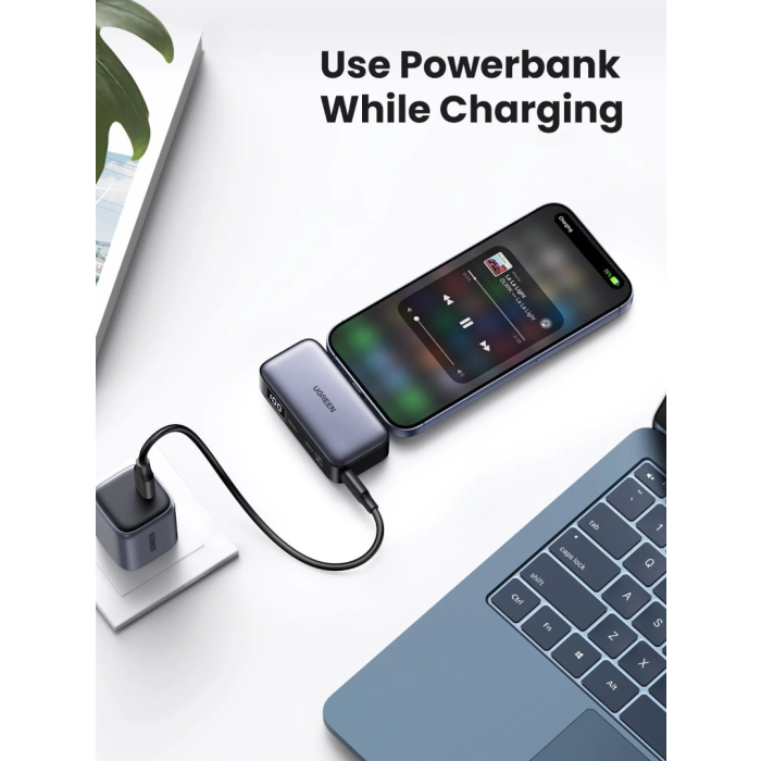 Ugreen 5000mAh 22,5W USB-C polnilna baterija z vgrajenim USB-C priključkom in LED zaslonom Ugreen 5000mAh 22,5W USB-C polnilna baterija z vgrajenim USB-C priključkom in LED zaslonom