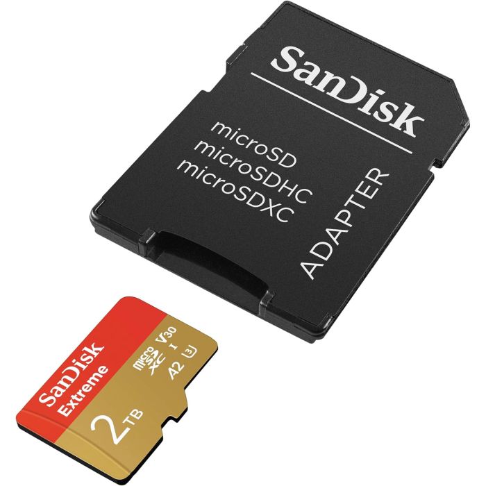SanDisk 2TB Extreme microSDXC UHS-I z adapterjem do 240MB/s, C10, U3, V30, 4K, 5K, A2, Micro SD kart SanDisk 2TB Extreme microSDXC UHS-I z adapterjem do 240MB/s, C10, U3, V30, 4K, 5K, A2, Micro SD kart