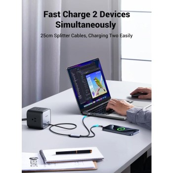 Ugreen 2v1 dvojni USB-C polnilni kabel s 100W