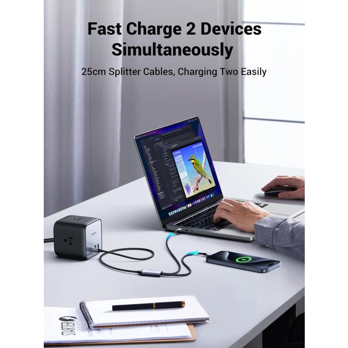 Ugreen 2v1 dvojni USB-C polnilni kabel s 100W Ugreen 2v1 dvojni USB-C polnilni kabel s 100W