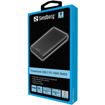 Sandberg Powerbank USB-C PowerDelivery 100W 38.400mAh prenosna baterija Sandberg Powerbank USB-C PowerDelivery 100W 38.400mAh prenosna baterija