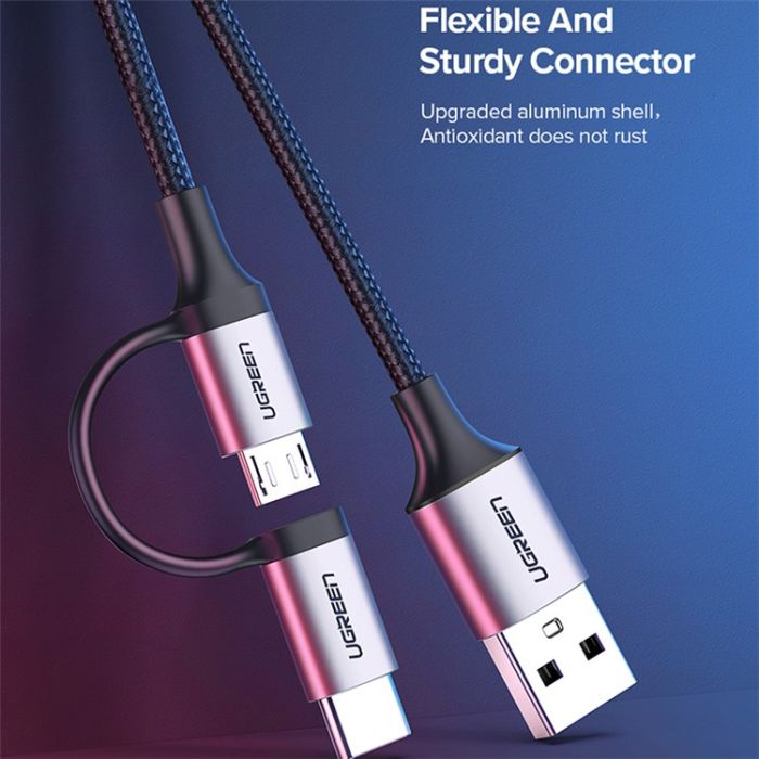 Ugreen USB-A na Micro USB + USB-C kabel pleten 1m Ugreen USB-A na Micro USB + USB-C kabel pleten 1m