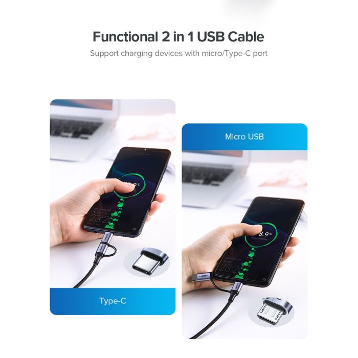 Ugreen USB-A na Micro USB + USB-C kabel pleten 1m Ugreen USB-A na Micro USB + USB-C kabel pleten 1m