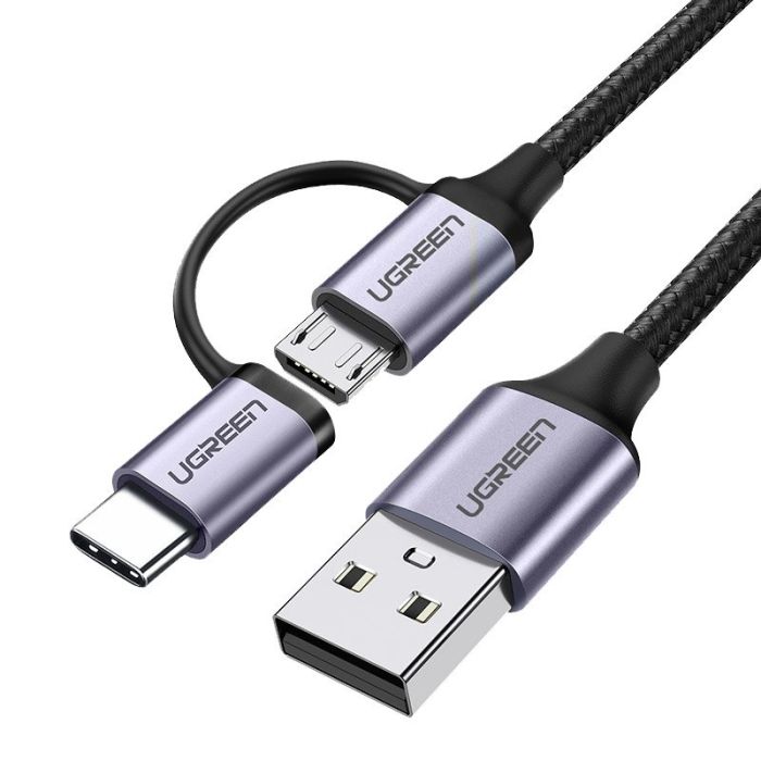 Ugreen USB-A na Micro USB + USB-C kabel pleten 1m Ugreen USB-A na Micro USB + USB-C kabel pleten 1m