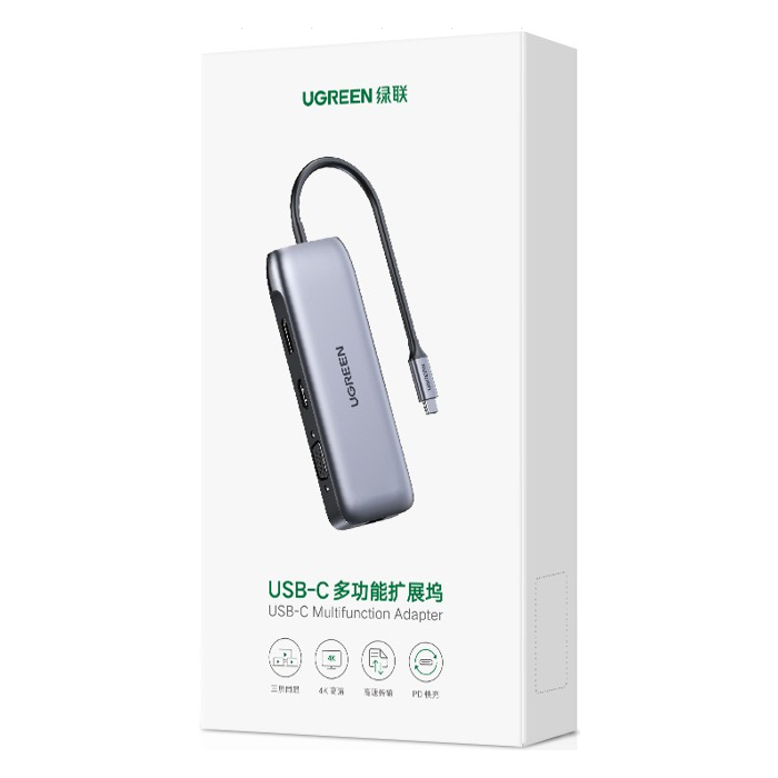 Ugreen USB-C Hub 9v1 4K HDMI, 4K DP, VGA, RJ45, 2xUSB 3.0, MicroSD - box Ugreen USB-C Hub 9v1 4K HDMI, 4K DP, VGA, RJ45, 2xUSB 3.0, MicroSD - box