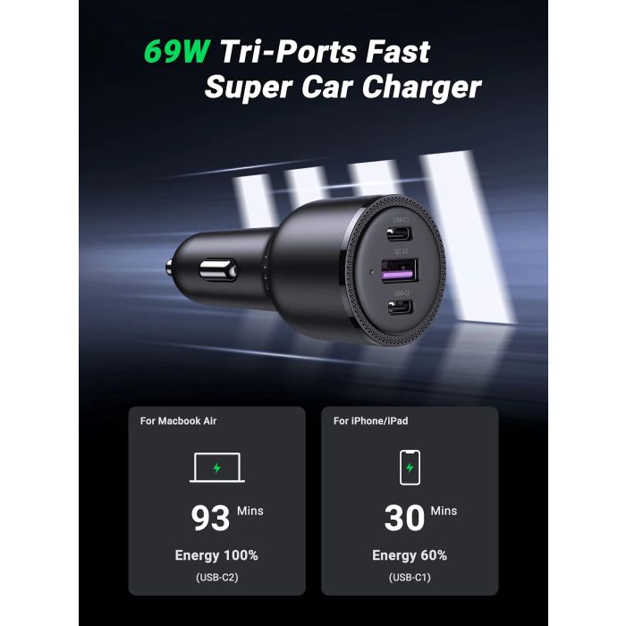 Ugreen 69W USB, USB-C avto polnilec - box Ugreen 69W USB, USB-C avto polnilec - box