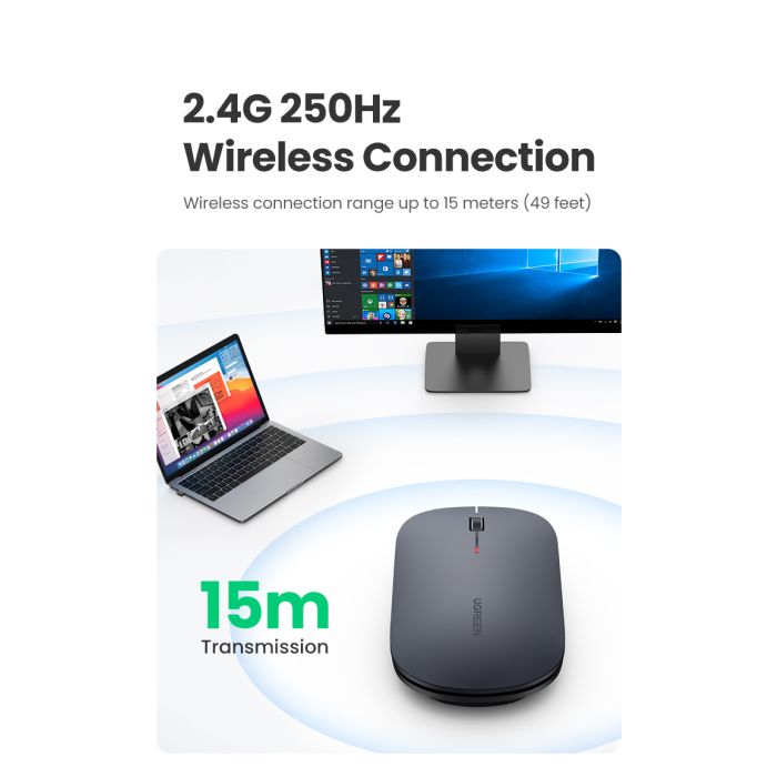 Ugreen brezžična tiha, tanka in lahka miška 2.4GHz, 400DPI svetlo siva - box Ugreen brezžična tiha, tanka in lahka miška 2.4GHz, 400DPI svetlo siva - box
