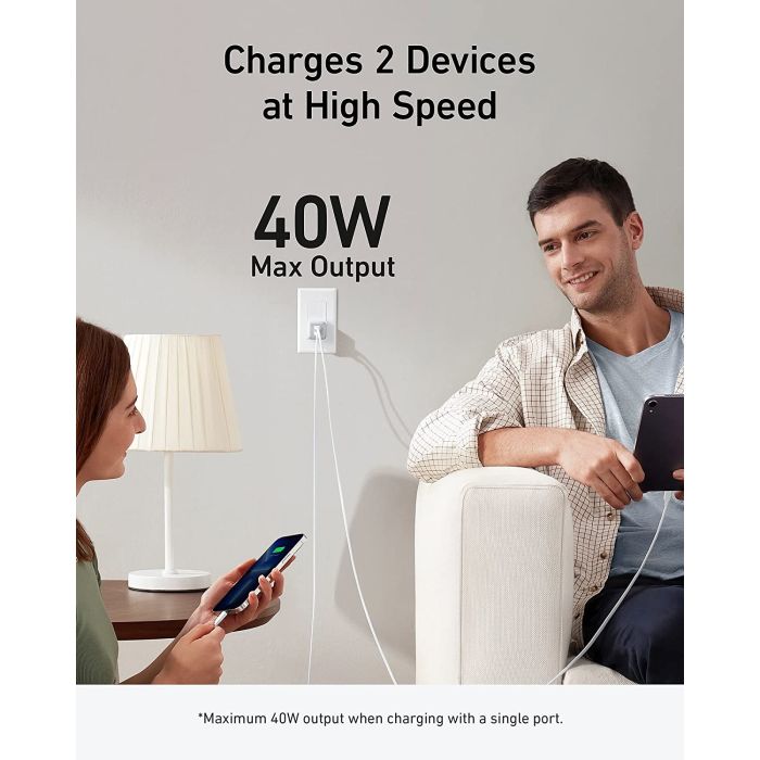 Anker 521 40W 2x USB-C stenski polnilec Anker 521 40W 2x USB-C stenski polnilec
